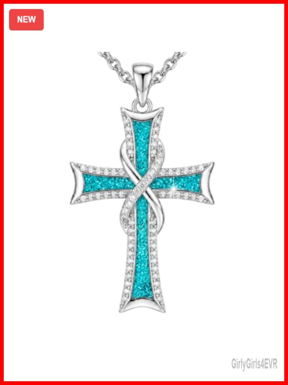 Turquoise Cross Pendant Necklace Silver Tone Christian Faith Jewelry Gift